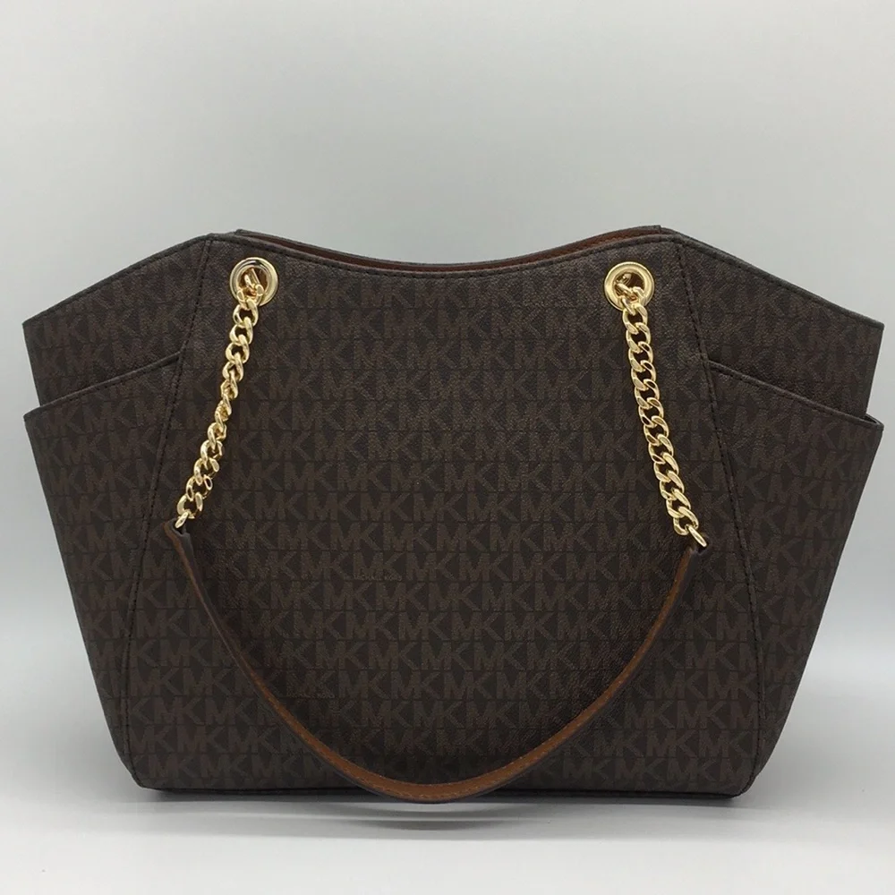 MICHAEL KORS LG CHAIN SHLDR TOTE BROWN NWT